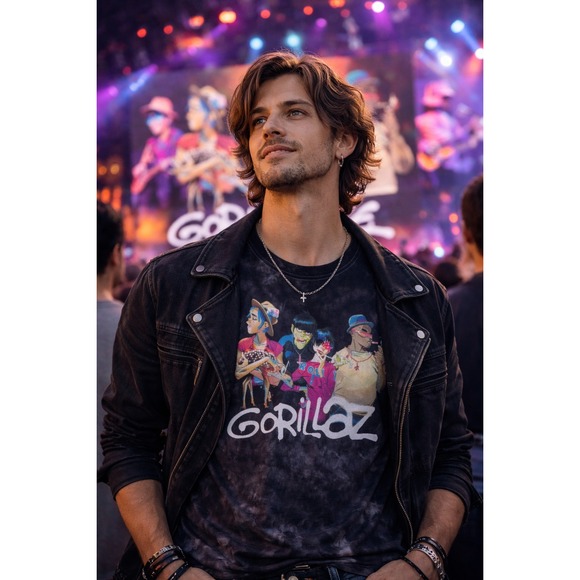 Gorillaz Band Graphic T Shirt Large Gildan Heavy Cotton Black Tie Dye Tee - Picture 3 of 12